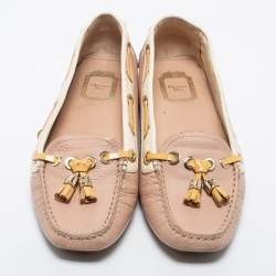 Dior Pink/White Leather Tassel Slip on Loafers Size 39