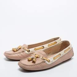 Dior Pink/White Leather Tassel Slip on Loafers Size 39