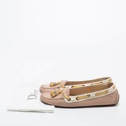 Dior Pink/White Leather Tassel Slip on Loafers Size 39