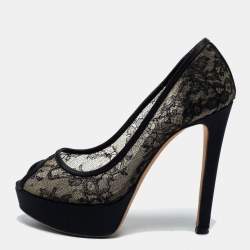 Pre Owned Dior Black Lace And Suede Dior Lingerie Peep Toe Platform Pumps Size 36