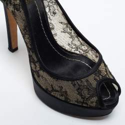 Pre Owned Dior Black Lace And Suede Dior Lingerie Peep Toe Platform Pumps Size 36
