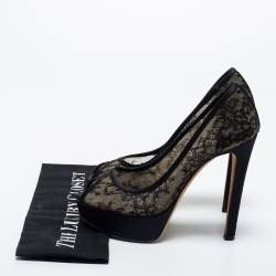 Pre Owned Dior Black Lace And Suede Dior Lingerie Peep Toe Platform Pumps Size 36