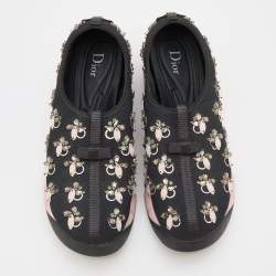 Pre Owned Dior Black Mesh Crystal Embellished Fusion Slip On Sneakers Size 38