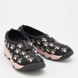 Pre Owned Dior Black Mesh Crystal Embellished Fusion Slip On Sneakers Size 38