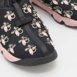 Pre Owned Dior Black Mesh Crystal Embellished Fusion Slip On Sneakers Size 38