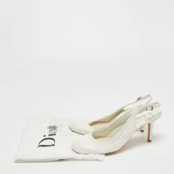 Pre Owned Dior Off-White Leather Round Toe Slingback Pumps Size 39