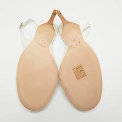 Pre Owned Dior Off-White Leather Round Toe Slingback Pumps Size 39