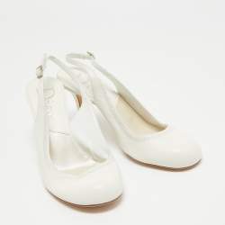 Pre Owned Dior Off-White Leather Round Toe Slingback Pumps Size 39