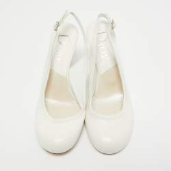 Pre Owned Dior Off-White Leather Round Toe Slingback Pumps Size 39