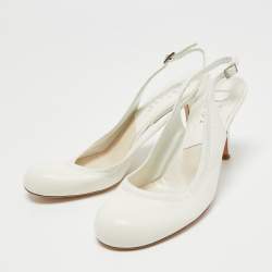 Pre Owned Dior Off-White Leather Round Toe Slingback Pumps Size 39