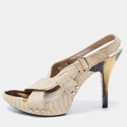 Dior Light Grey Python Embossed Leather Slingback Sandals Size 39