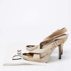 Dior Light Grey Python Embossed Leather Slingback Sandals Size 39