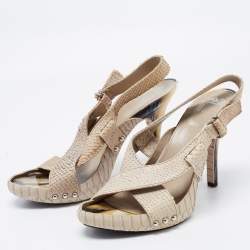 Dior Light Grey Python Embossed Leather Slingback Sandals Size 39