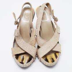 Dior Light Grey Python Embossed Leather Slingback Sandals Size 39