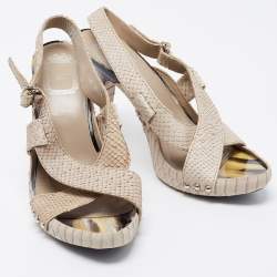 Dior Light Grey Python Embossed Leather Slingback Sandals Size 39