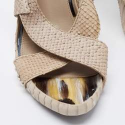 Dior Light Grey Python Embossed Leather Slingback Sandals Size 39
