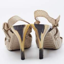 Dior Light Grey Python Embossed Leather Slingback Sandals Size 39