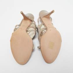 مملوكة مسبقًا Dior Grey Suede Studded Slide Sandals Size 38.5