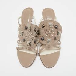 مملوكة مسبقًا Dior Grey Suede Studded Slide Sandals Size 38.5