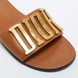 Christian Dior Tan Leather Dior Evolution Flat Slides Size 38