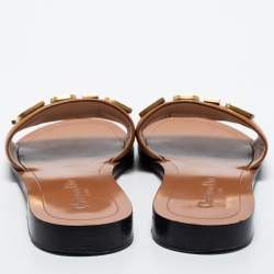 Christian Dior Tan Leather Dior Evolution Flat Slides Size 38