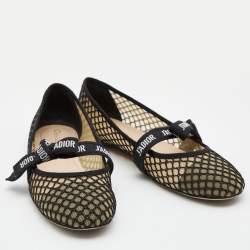 Pre Owned Christian Dior Black/Beige Mesh and Lace Baby-D Ballet Flats Size 39
