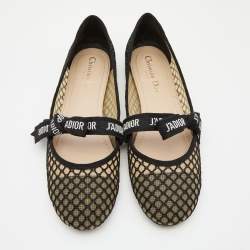 Pre Owned Christian Dior Black/Beige Mesh and Lace Baby-D Ballet Flats Size 39