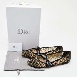 Pre Owned Christian Dior Black/Beige Mesh and Lace Baby-D Ballet Flats Size 39