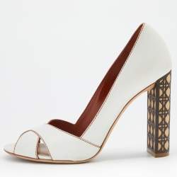 Dior White Leather Criss Cross Cannage Woodden Heel Open Toe Pumps Size 39