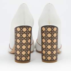 Dior White Leather Criss Cross Cannage Woodden Heel Open Toe Pumps Size 39