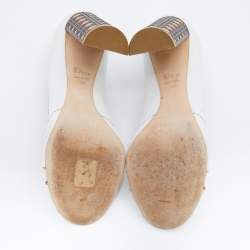 Dior White Leather Criss Cross Cannage Woodden Heel Open Toe Pumps Size 39