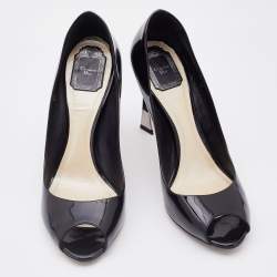 Dior Black Patent Leather Peep Toe Pumps Size 42