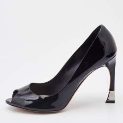 Dior Black Patent Leather Peep Toe Pumps Size 42
