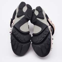 Pre Owned Dior Pink/Black Fabric and Mesh Neoprene Fusion Embellished Low Top Sneakers Size 38.5