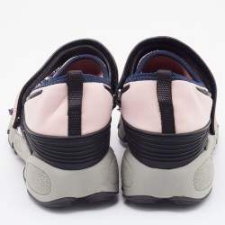Pre Owned Dior Pink/Black Fabric and Mesh Neoprene Fusion Embellished Low Top Sneakers Size 38.5