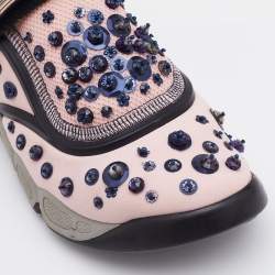 Pre Owned Dior Pink/Black Fabric and Mesh Neoprene Fusion Embellished Low Top Sneakers Size 38.5