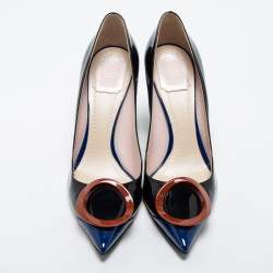 Pre Owned Dior Black/Blue Patent Leather Pointed Toe Pumps Size 40