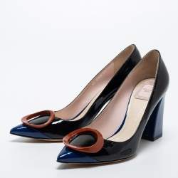 Pre Owned Dior Black/Blue Patent Leather Pointed Toe Pumps Size 40