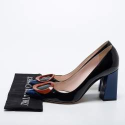 Pre Owned Dior Black/Blue Patent Leather Pointed Toe Pumps Size 40