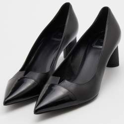 Pre Owned Dior Black Patent and Leather V Cut Pointed Cap Toe Pumps Size 39
