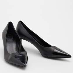 Pre Owned Dior Black Patent and Leather V Cut Pointed Cap Toe Pumps Size 39