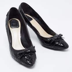 Pre Owned Dior Black Cannage Patent Leather Bow Pumps Size 40