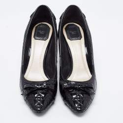 Pre Owned Dior Black Cannage Patent Leather Bow Pumps Size 40