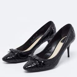 Pre Owned Dior Black Cannage Patent Leather Bow Pumps Size 40
