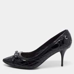 Pre Owned Dior Black Cannage Patent Leather Bow Pumps Size 40