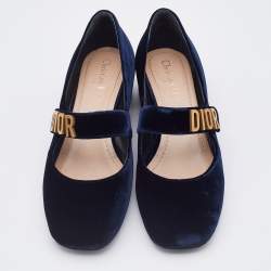 Pre Owned Dior Navy Blue Velvet Baby-D Mary Jane Pumps Size 38