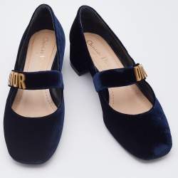 Pre Owned Dior Navy Blue Velvet Baby-D Mary Jane Pumps Size 38