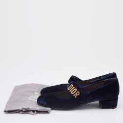 Pre Owned Dior Navy Blue Velvet Baby-D Mary Jane Pumps Size 38