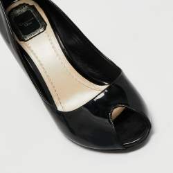 Christian Dior Black Patent Peep Toe Wedge Pumps  Size 39