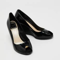 Christian Dior Black Patent Peep Toe Wedge Pumps  Size 39